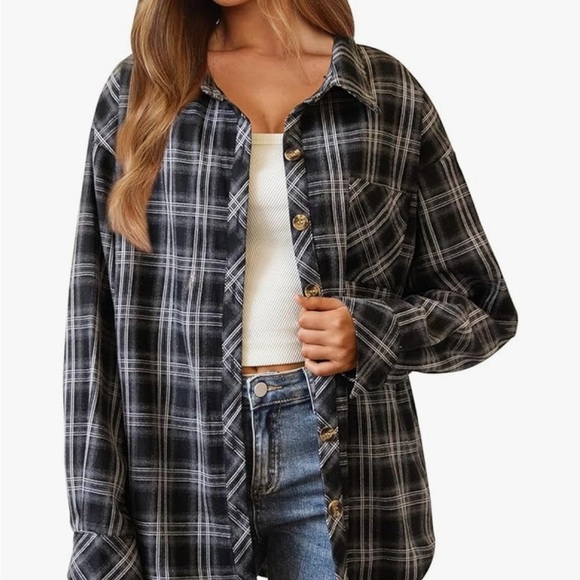 CHRYII Tops - CHYRII Womens Oversized Flannel Button Down Long Sleeve Plaid Shirt Top XL